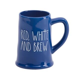 Rae Dunn “Red, White and Brew” Beer Stein Tall Blue Mug